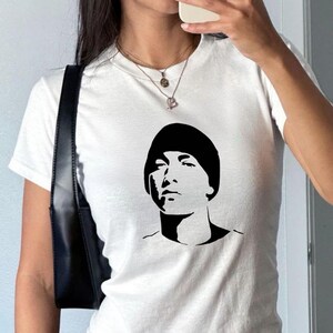 Slim Shady Inspired Graphic Baby Tee, Y2K 8 Mile Rap T-Shirt for Women, Vintage Hip Hop Crop Top, Edgy Streetwear Tee