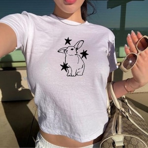 Y2K Star Bunny Baby Tee: Soft Girl Crop Top, 90s nostalgia