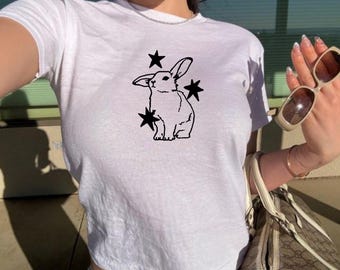 Y2K Star Bunny Baby Tee: Soft Girl Crop Top, 90s nostalgia