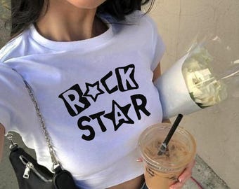 Rockstar Baby Tee: Retro Y2K Grunge Crop Top