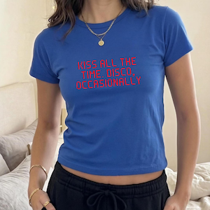 Kiss All The Time Disco Occasionally Baby Tee, Funny Disco Slogan Shirt
