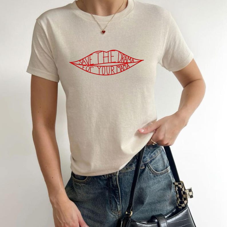 Save the Drama for Your Mama Baby Tee, Rachel Green Women's Y2K T-Shirts, Trendy Graphic Tee image 7
