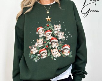 Cat Christmas Tree Sweatshirt | Funny Kitten Holiday Crewneck