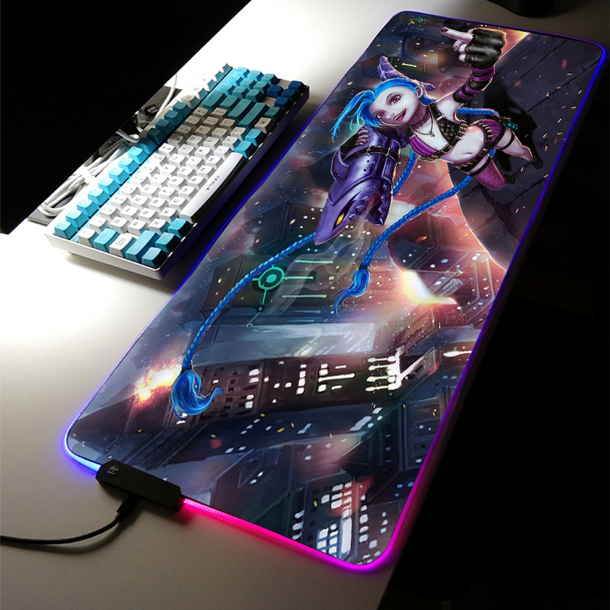 Led Mousepad Rgb Arcane Jinx Gaming Deskpad  Mouse Pad PC Laptop Gamer Mousepad Anime Antislip Mat Keyboard DeskMat
