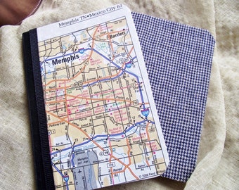 Memphis Notebook, Tennessee Jotter, mini journal, navy blue, stocking stuffer, map wedding favor, practical teacher gift, desk password log