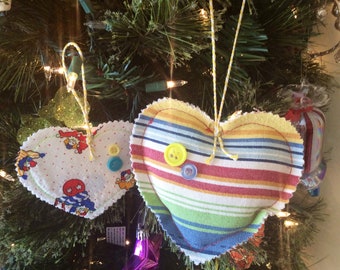 Fabric Heart Ornament Set: Multicolor Valentine Decor