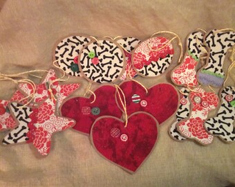 Dog Bone Gift Tag Ornament Set: Reusable Fabric Package Toppers