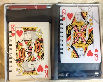 King and Queen of hearts playing card notebook set, Couples Christmas gift, wedding shower, family game night score pad, blank journal