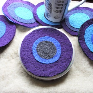 Reversible coaster set, wool felt mug rugs, conference room, Housewarming gift, stocking stuffer, hostess thank you, office secret santa,