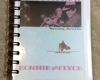 Gangster Movie lovers journal, silver screen spiral notebook, Christmas gift, movie log, gift for him, Shaft blank book, Bonnie and Clyde,