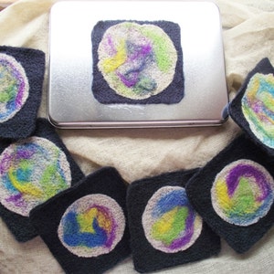 Felt Drink Coasters with Holder: USA Made Mug Rugs, Set of 6