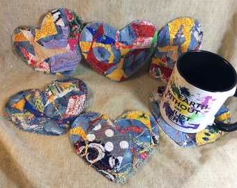 Quilted Heart Coasters: Shabby Chic Mug Rugs, Set of 6