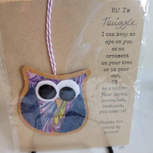 Owl backpack Pin, Christmas ornament, package topper, teen girls, teacher stocking stuffer, back to school gift, scarf clip, secret santa image 2