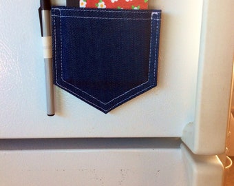 Vital information refrigerator magnet, Magnetic notepad with holder, denim pocket magnet, magnet for Mom, Mini notebook, babysitter info