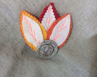 Felt Leaf Pin: Embroidered Womens Brooch, Scarf Clip