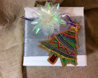 Hand Painted Fabric Tree Ornament: Multicolor Christmas Decoration
