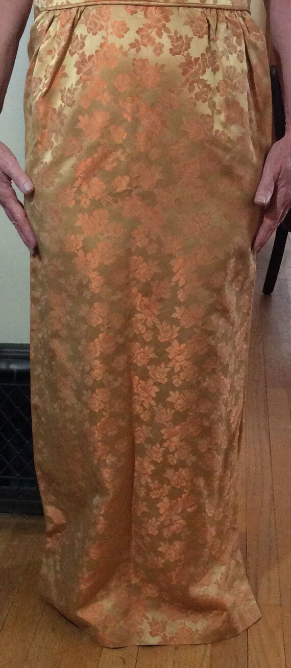 Floor length vintage dress, Copper flowers on cha… - image 4