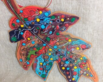 Hand-Painted Fabric Leaf Ornament: Fall Wedding Favor, Thanksgiving Decor