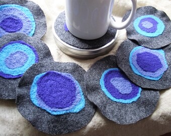 Wool Felt Coasters: Geode Design, Set of 6 with Holder