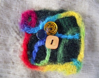 Winter Wool Felt coat pin, colorful beaded brooch, Square scarf clip, teacher thank you, gift for Grandma, stocking stuffer, secret santa