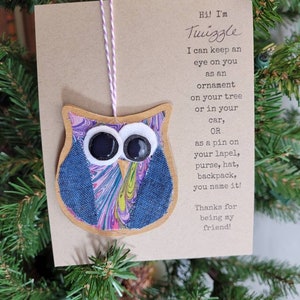 Owl backpack Pin, Christmas ornament, package topper, teen girls, teacher stocking stuffer, back to school gift, scarf clip, secret santa image 1