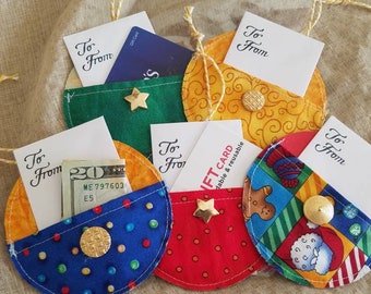 Fabric Gift Card Holder Ornament: Reusable Money Wallet, Set of 5