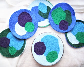 Reversible Felt Drink Coasters: Mid Century Modern Barware, Set of 5