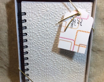 Floral White Spiral Notebook, Christmas Gift List, 5x7