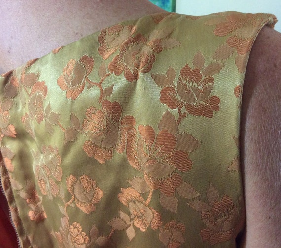 Floor length vintage dress, Copper flowers on cha… - image 6