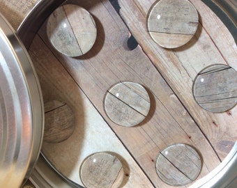 Wood Refrigerator Magnet Set: Useful Office Gift in Tin