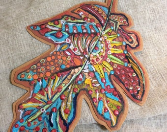 Hand Painted Oak Leaf Ornament: Autumn Gift Tag, Wedding Favor