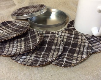 Plaid Wool Coasters with Holder: Autumn Coffee Table Decor