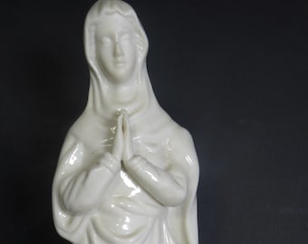 Vintage Belleek Holy Mary Porcelain Figurine Praying Black Mark Ireland Religious Gift