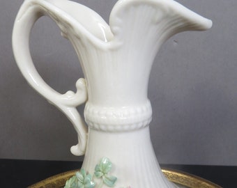Vintage Belleek Small Flower Pitcher Porcelain Creamer Vase 6th Green Mark Aberdeen Ireland