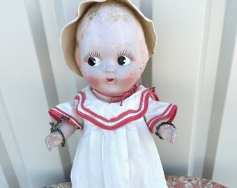 Vintage Large Composition Carnival Kewpie Doll Jointed Arms Shabby 17 Inches