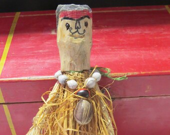 Vintage Folk Art Man Head Whisk Crumb Broom One of a Kind Hand Carved Primitive