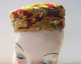 Vintage 1960s Paisley Pillbox Cocktail Hat Vibrant Fall Colors Handmade