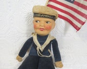 Sailor Doll, Holland America Line, Composition Hand Painted Face, Pat Nesbitt, Vintage
