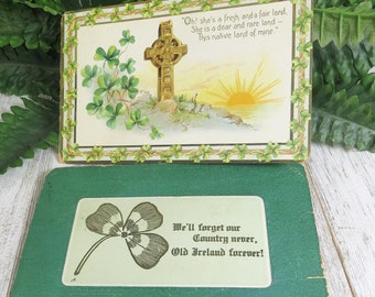 2 Vintage St. Patrick's Day Postcards 1909s Raphael Tuck & Franz Huld Shamrocks