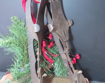 Vintage Primitive Steel Ice Skates Barney and Berry Co. B & B Cabin Lodge Winter Décor