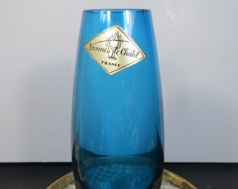 Mid-Century Vannes le Chatel Vase Made in France Teal Blue Art Glass