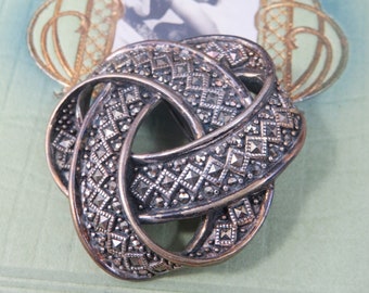 Vintage Sterling Silver Celtic Knot Brooch Pin Marcasite Love Luck Protection