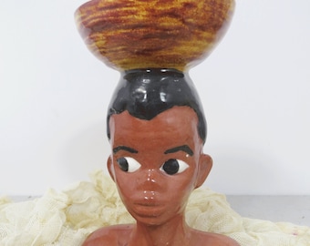 Lady Head Vase, Brown Ceramic Woman Figural Planter, Vintage