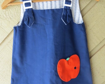 Vintage Girl's Jumper Dress Reversible Back to School Apple Applique Size 6X