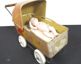 Vintage Metal Doll Buggy Carriage Large Wyandotte Pressed Steel