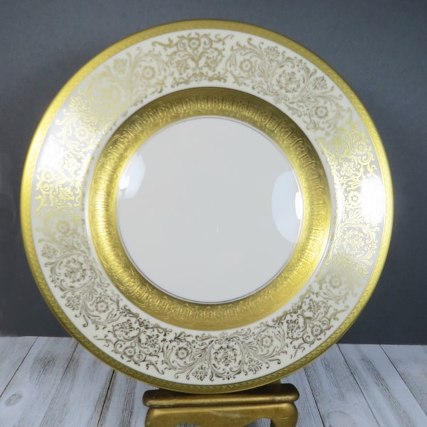 Vintage Pickard Gold Embossed Dinner Plate, 24KG, Replacement, Serving, Display