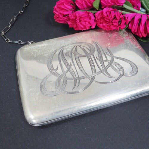 Sterling Silver Calling Card, Money Compact Purse with shops Chain, Minaudière, Antique