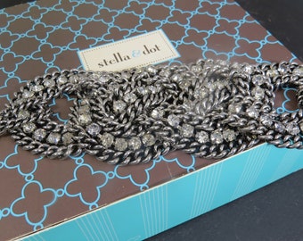 Vintage Stella & Dot Braided Chain Bracelet Rhinestones Silver Tone Adjustable Original Box Mother's Day Gift