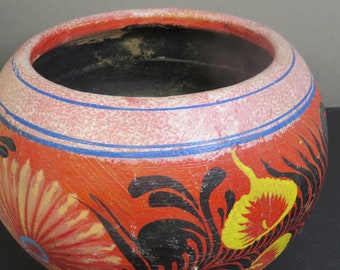 Vintage Handmade Mexican Round Pottery Planter Bowl