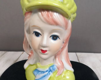 Vintage Nippon Lady Head Vase, Reproduction, Hat, Woman Figural Planter